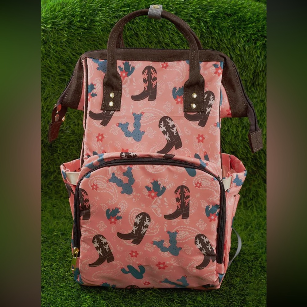 Western cowgirl boot & cactus print diaper bag!